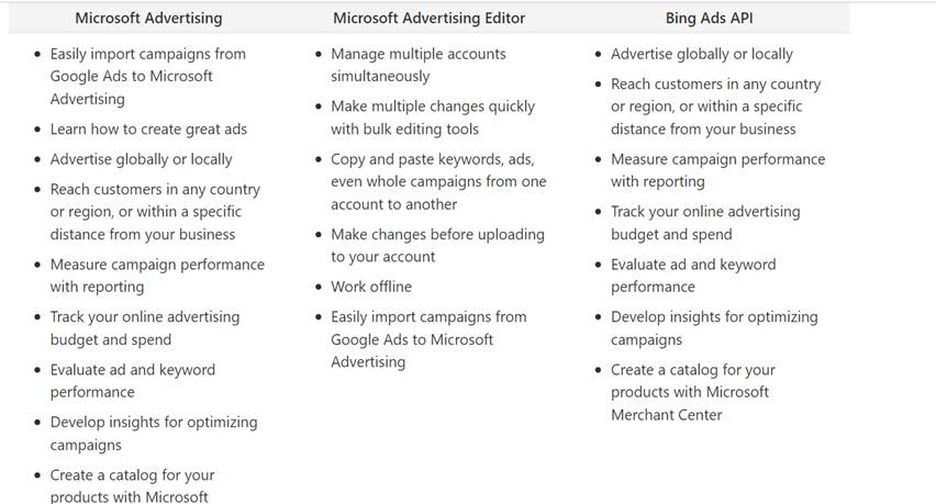 Características Bing Ads